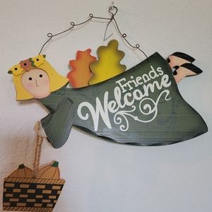 Autumn Angel WELCOME FRIENDS door decor wooden wall hanging